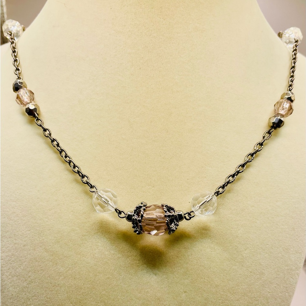 New York and Company vintage grey and clear faceted bead necklace. 36 inches.